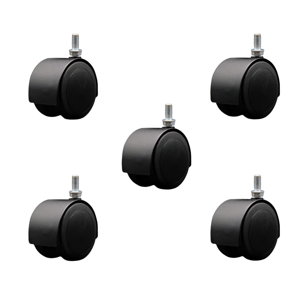 2-3/8 Inch Floor Safe Office Chair Wheels – Flat Black Metal Hooded Twin Wheel – 3/8" - 16 TPI x 3/4" Threaded Stems – 500 lbs. Total Capacity – Set of 5 – Service Caster Brand — photo 1