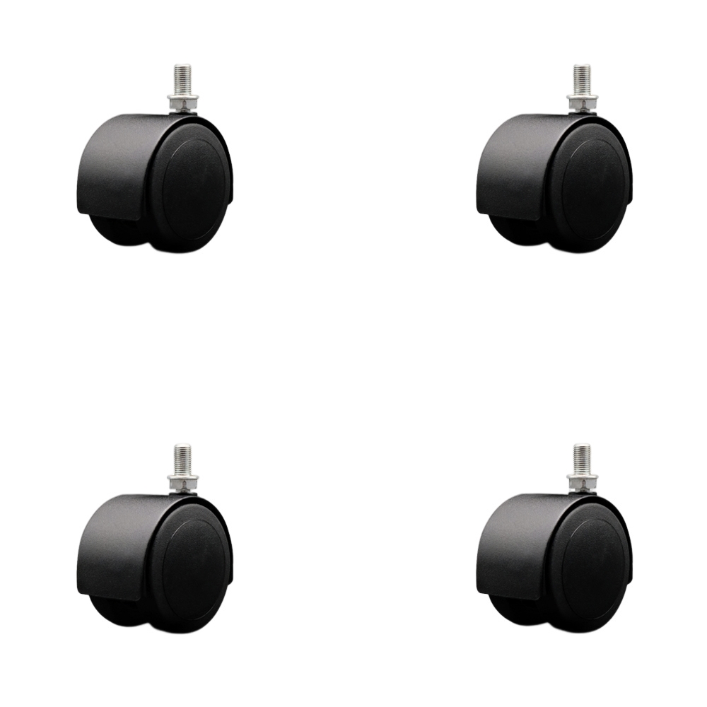 2-3/8 Inch Floor Safe Office Chair Wheels – Flat Black Metal Hooded Twin Wheel – 3/8" - 24 TPI x 5/8" Threaded Stems – 400 lbs. Total Capacity – Set of 4 – Service Caster Brand — photo 1