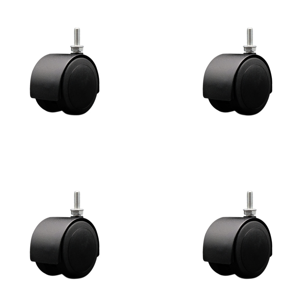 2-3/8 Inch Floor Safe Office Chair Wheels – Flat Black Metal Hooded Twin Wheel – 5/16" - 18 TPI x 7/8" Threaded Stems – 400 lbs. Total Capacity – Set of 4 – Service Caster Brand — photo 1