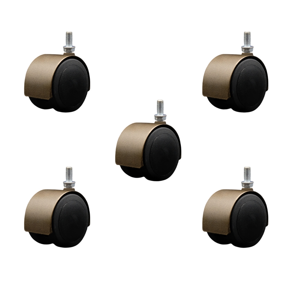 2-3/8 Inch Floor Safe Office Chair Wheels – Windsor Antique Metal Hooded Twin Wheel – 3/8" - 16 TPI x 3/4" Threaded Stems – 500 lbs. Total Capacity – Set of 5 – Service Caster Brand — photo 1