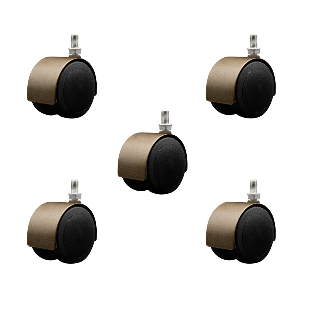 2-3/8 Inch Floor Safe Office Chair Wheels – Windsor Antique Metal Hooded Twin Wheel – 3/8" - 24 TPI x 5/8" Threaded Stems – 500 lbs. Total Capacity – Set of 5 – Service Caster Brand — photo 1