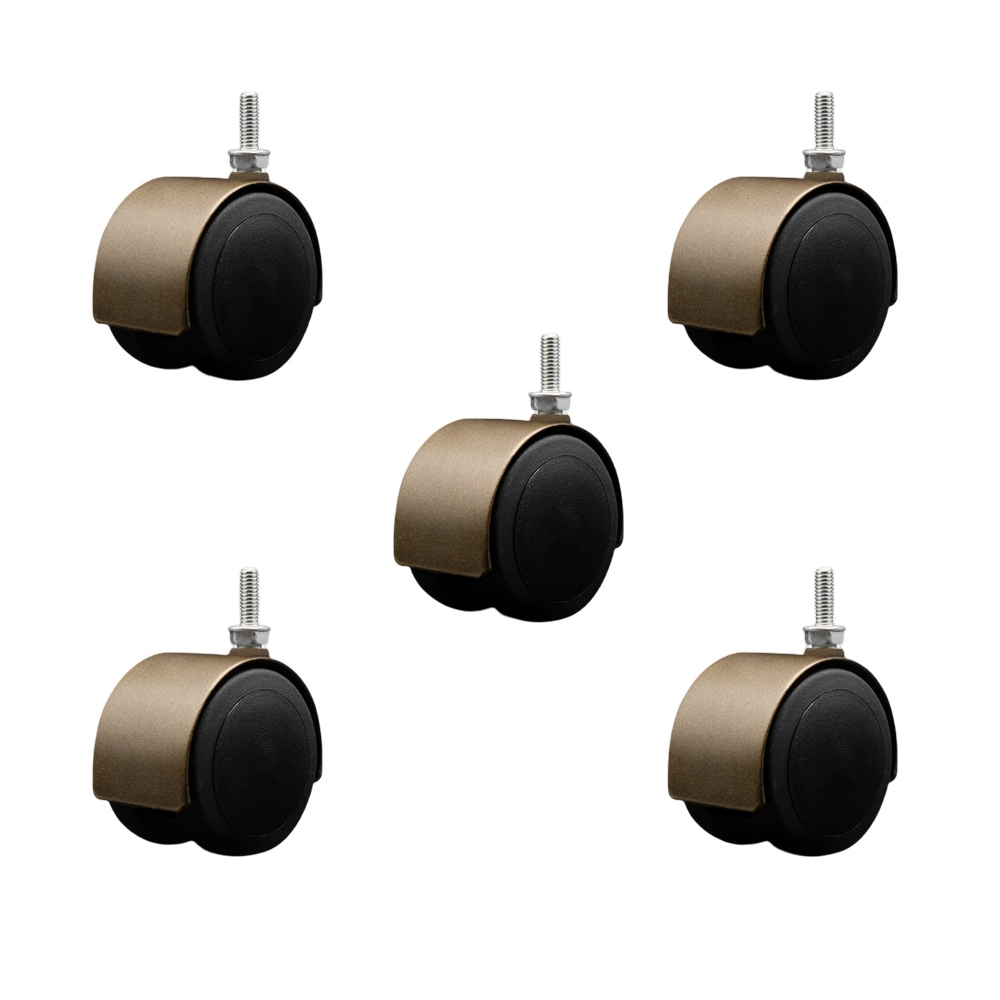 2-3/8 Inch Floor Safe Office Chair Wheels – Windsor Antique Metal Hooded Twin Wheel – 5/16" - 18 TPI x 7/8" Threaded Stems – 500 lbs. Total Capacity – Set of 5 – Service Caster Brand — photo 1