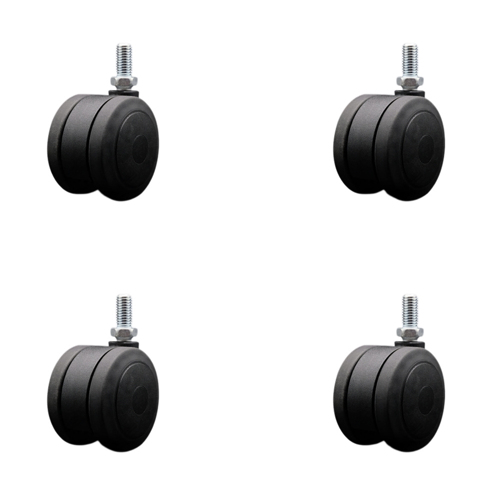 3 Inch Extra Large Heavy Duty Floor Safe Office Chair Wheels - Black Non-Marking Twin Wheels - 1/2" - 13 TPI x 1" Threaded Stems - 660 lbs. Total Capacity - Set of 4 - Service Caster Brand — photo 1