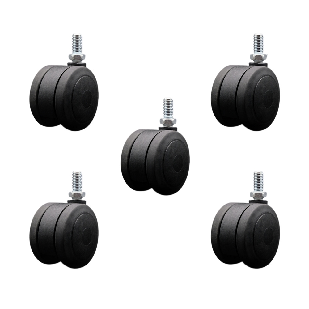 3 Inch Extra Large Heavy Duty Floor Safe Office Chair Wheels - Black Non-Marking Twin Wheels - 1/2" - 13 TPI x 1" Threaded Stems - 825 lbs. Total Capacity - Set of 5 - Service Caster Brand — photo 1