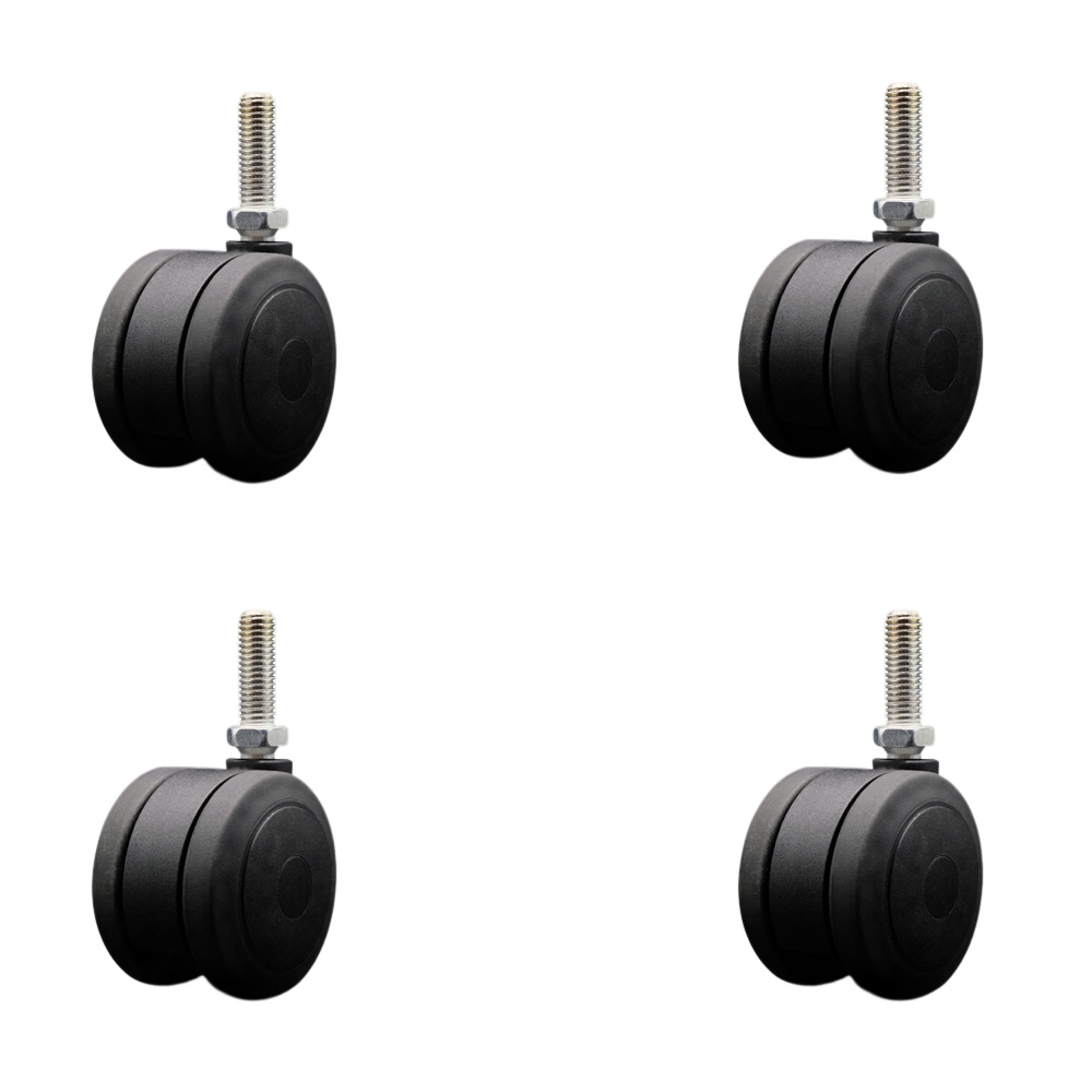 3 Inch Extra Large Heavy Duty Floor Safe Office Chair Wheels - Black Non-Marking Twin Wheels - 1/2" - 13 TPI x 1-1/2" Threaded Stems - 660 lbs. Total Capacity - Set of 4 - Service Caster Brand — photo 1