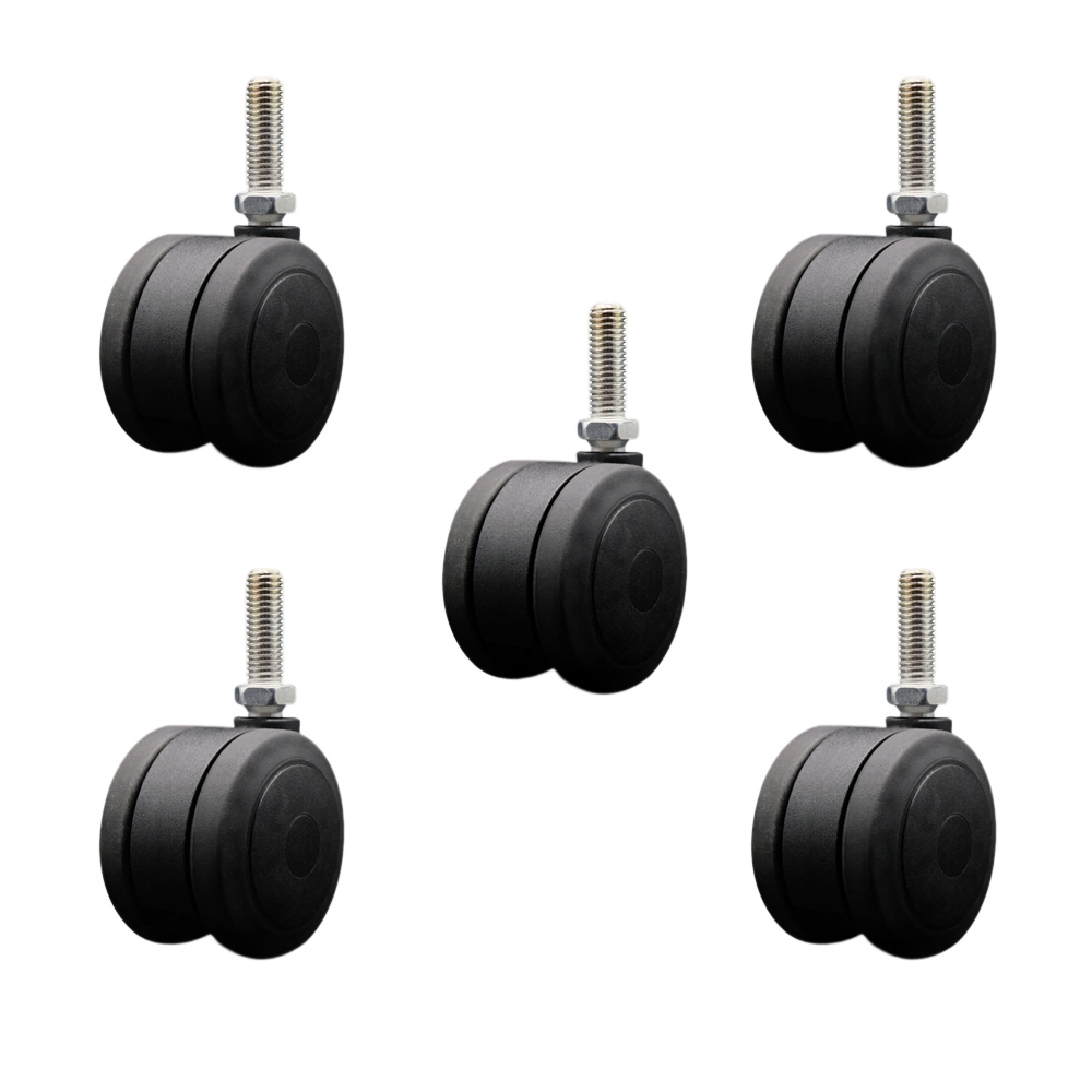 3 Inch Extra Large Heavy Duty Floor Safe Office Chair Wheels - Black Non-Marking Twin Wheels - 1/2" - 13 TPI x 1-1/2" Threaded Stems - 825 lbs. Total Capacity - Set of 5 - Service Caster Brand — photo 1