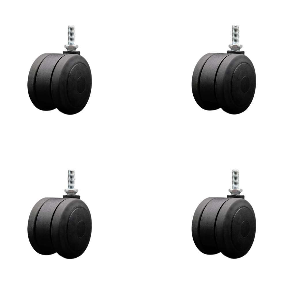 3 Inch Extra Large Heavy Duty Floor Safe Office Chair Wheels - Black Non-Marking Twin Wheels - 3/8" - 16 TPI x 1" Threaded Stems - 660 lbs. Total Capacity - Set of 4 - Service Caster Brand — photo 1