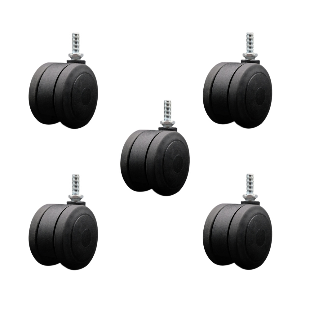 3 Inch Extra Large Heavy Duty Floor Safe Office Chair Wheels - Black Non-Marking Twin Wheels - 3/8" - 16 TPI x 1" Threaded Stems - 825 lbs. Total Capacity - Set of 5 - Service Caster Brand — photo 1