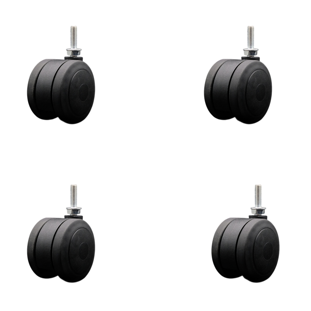 3 Inch Extra Large Heavy Duty Floor Safe Office Chair Wheels - Black Non-Marking Twin Wheels - 5/16" - 18 TPI x 1" Threaded Stems - 660 lbs. Total Capacity - Set of 4 - Service Caster Brand — photo 1