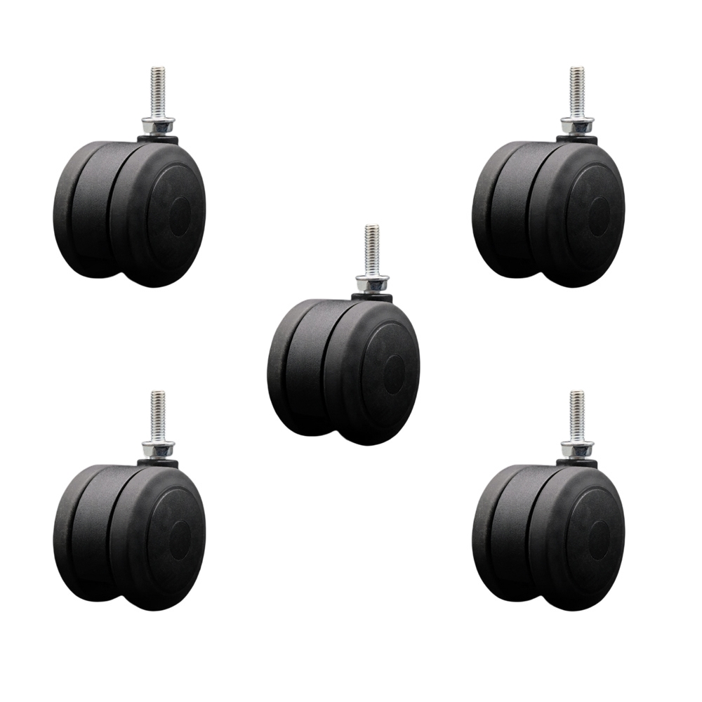 3 Inch Extra Large Heavy Duty Floor Safe Office Chair Wheels - Black Non-Marking Twin Wheels - 5/16" - 18 TPI x 1" Threaded Stems - 825 lbs. Total Capacity - Set of 5 - Service Caster Brand — photo 1