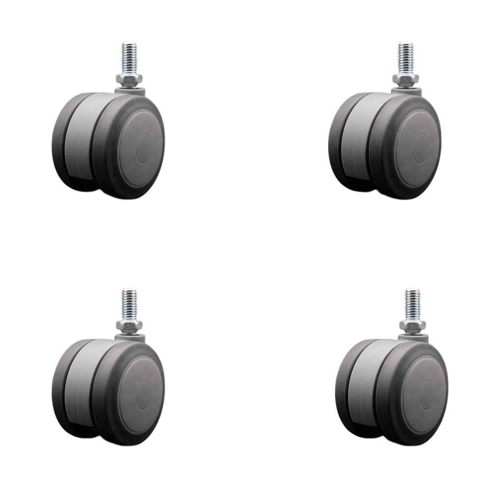 3 Inch Extra Large Heavy Duty Floor Safe Office Chair Wheels - Gray Non-Marking Twin Wheels - 1/2" - 13 TPI x 1" Threaded Stems - 660 lbs. Total Capacity - Set of 4 - Service Caster Brand — photo 1