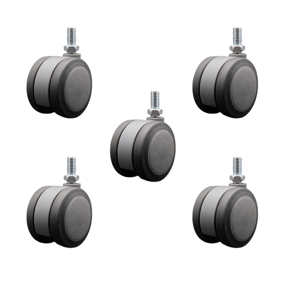 3 Inch Extra Large Heavy Duty Floor Safe Office Chair Wheels - Gray Non-Marking Twin Wheels - 1/2" - 13 TPI x 1" Threaded Stems - 825 lbs. Total Capacity - Set of 5 - Service Caster Brand — photo 1