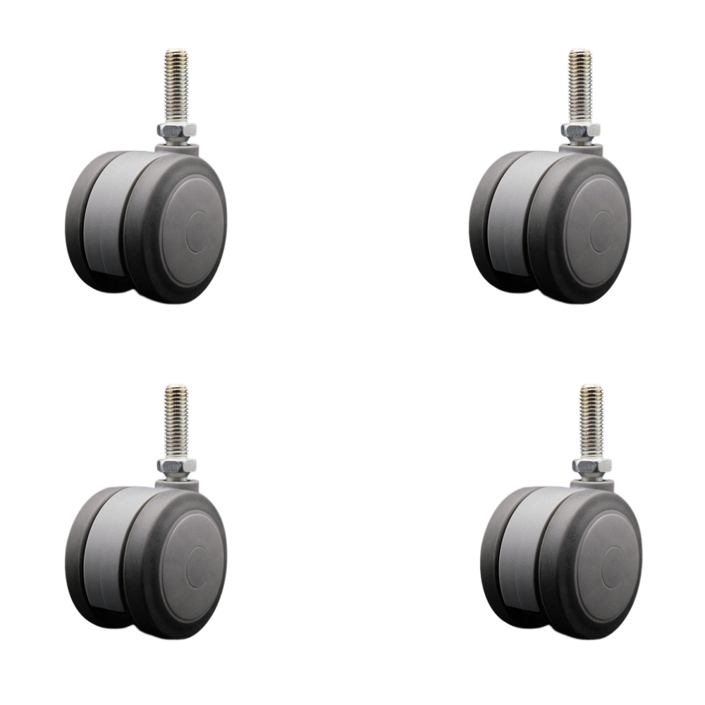3 Inch Extra Large Heavy Duty Floor Safe Office Chair Wheels - Gray Non-Marking Twin Wheels - 1/2" - 13 TPI x 1-1/2" Threaded Stems - 660 lbs. Total Capacity - Set of 4 - Service Caster Brand — photo 1
