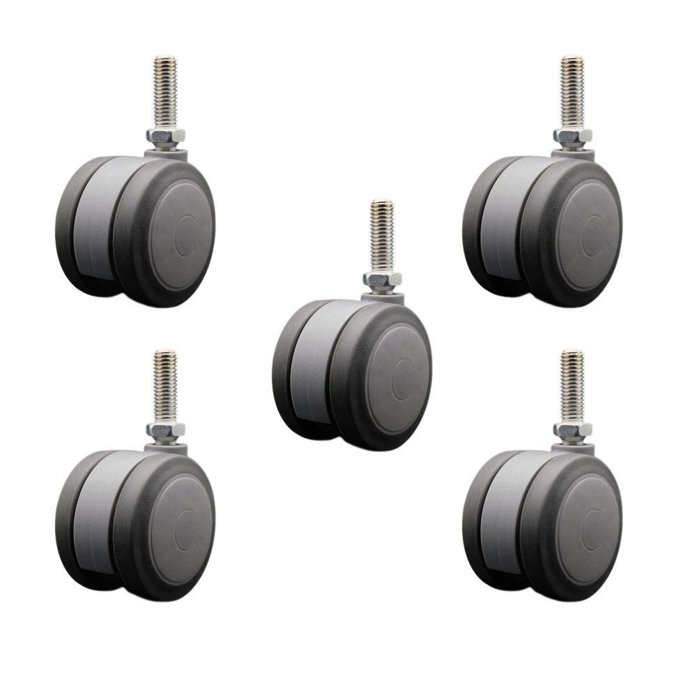 3 Inch Extra Large Heavy Duty Floor Safe Office Chair Wheels - Gray Non-Marking Twin Wheels - 1/2" - 13 TPI x 1-1/2" Threaded Stems - 825 lbs. Total Capacity - Set of 5 - Service Caster Brand — photo 1