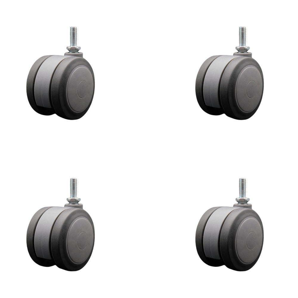 3 Inch Extra Large Heavy Duty Floor Safe Office Chair Wheels - Gray Non-Marking Twin Wheels - 3/8" - 16 TPI x 1" Threaded Stems - 660 lbs. Total Capacity - Set of 4 - Service Caster Brand — photo 1