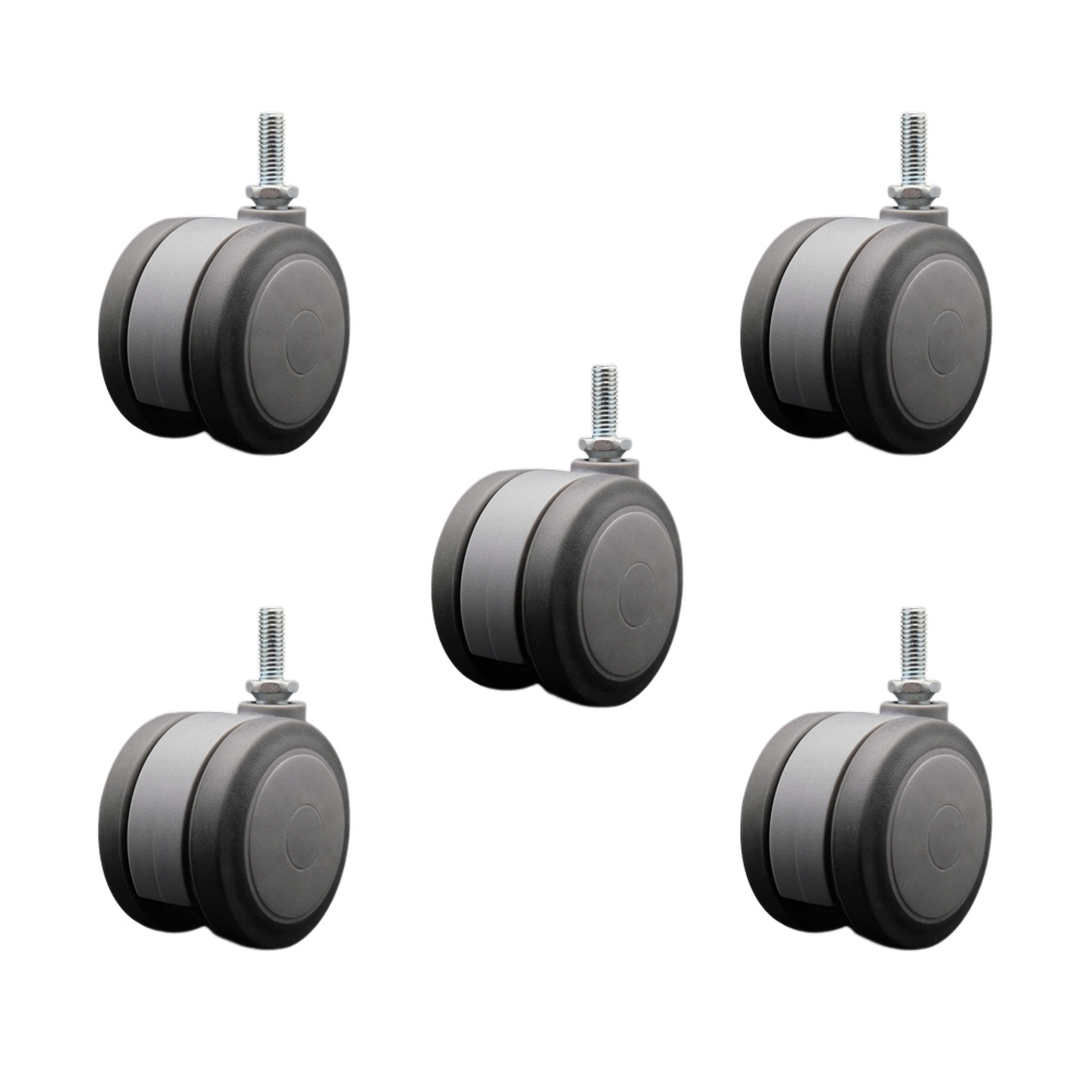 3 Inch Extra Large Heavy Duty Floor Safe Office Chair Wheels - Gray Non-Marking Twin Wheels - 3/8" - 16 TPI x 1" Threaded Stems - 825 lbs. Total Capacity - Set of 5 - Service Caster Brand — photo 1