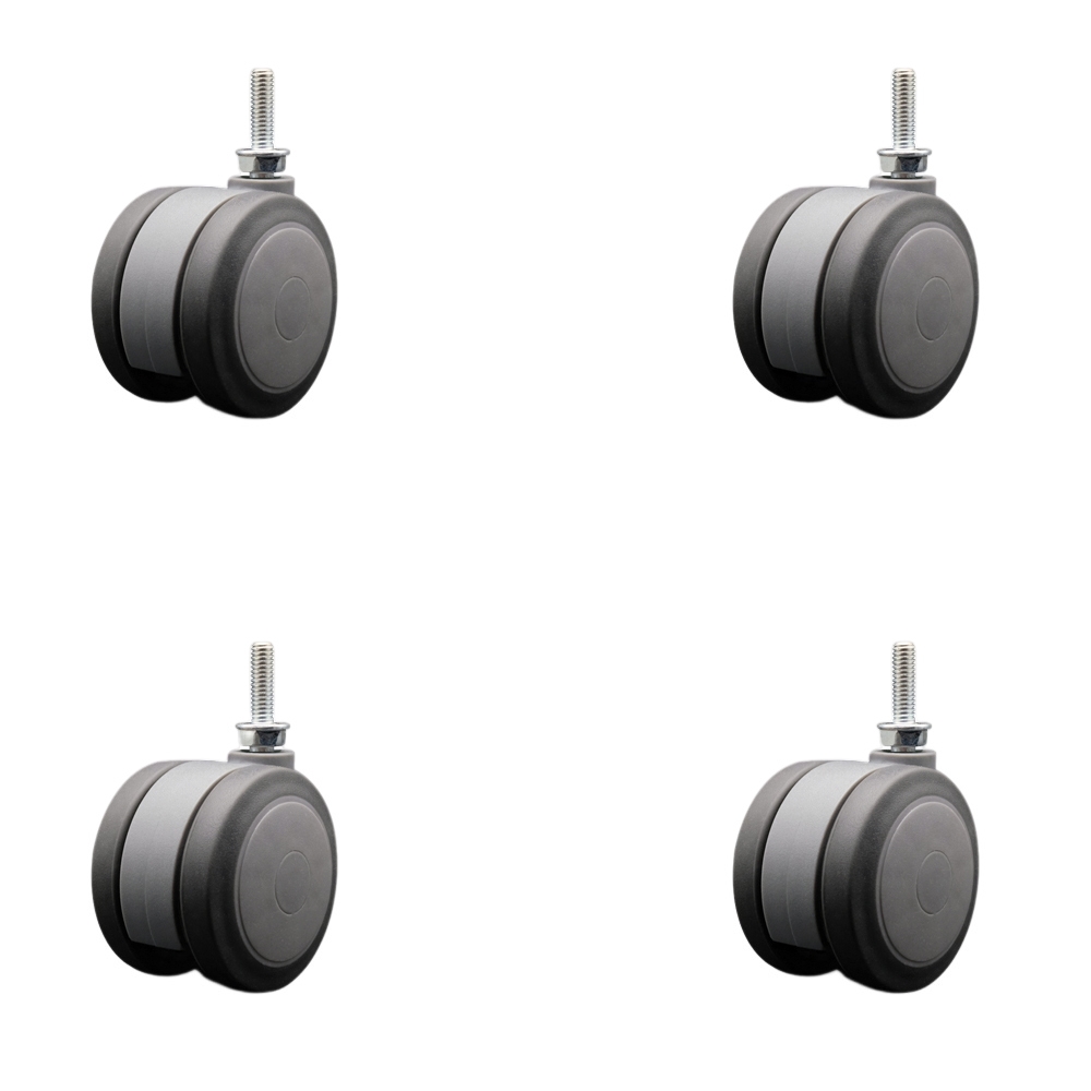 3 Inch Extra Large Heavy Duty Floor Safe Office Chair Wheels - Gray Non-Marking Twin Wheels - 5/16" - 18 TPI x 1" Threaded Stems - 660 lbs. Total Capacity - Set of 4 - Service Caster Brand — photo 1