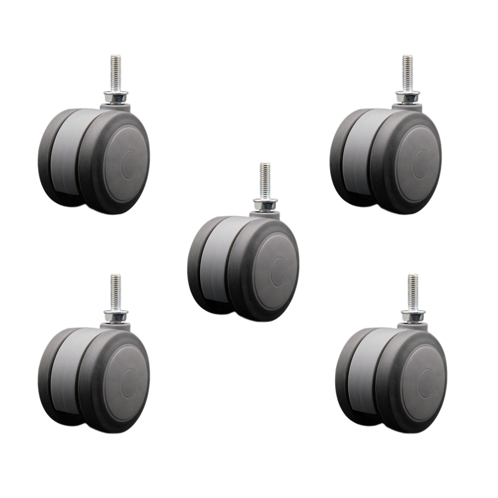 3 Inch Extra Large Heavy Duty Floor Safe Office Chair Wheels - Gray Non-Marking Twin Wheels - 5/16" - 18 TPI x 1" Threaded Stems - 825 lbs. Total Capacity - Set of 5 - Service Caster Brand — photo 1