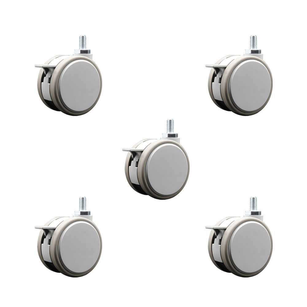 3 Inch MRI Safe Swivel Casters with Brakes – Quiet Non-Marking Gray Thermoplastic Rubber Twin Wheels – 3/8" - 16 TPI x 3/4" Threaded Stems – 330 lbs. Total Capacity – Set of 5 – Service Caster Brand — photo 1