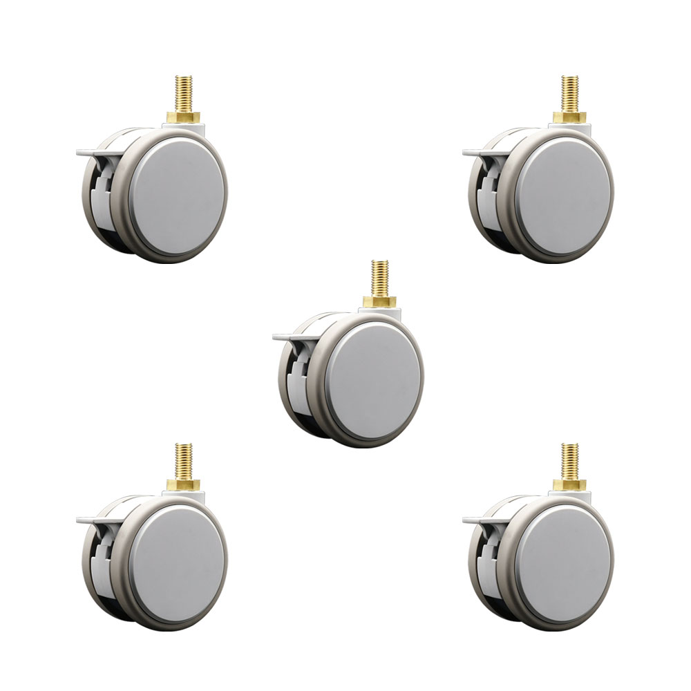 3 Inch MRI Safe Swivel Casters with Brakes – Quiet Non-Marking Gray Thermoplastic Rubber Twin Wheels – 12mm - 1.75 TPI x 22mm Threaded Stems – 330 lbs. Total Capacity – Set of 5 – Service Caster Brand — photo 1
