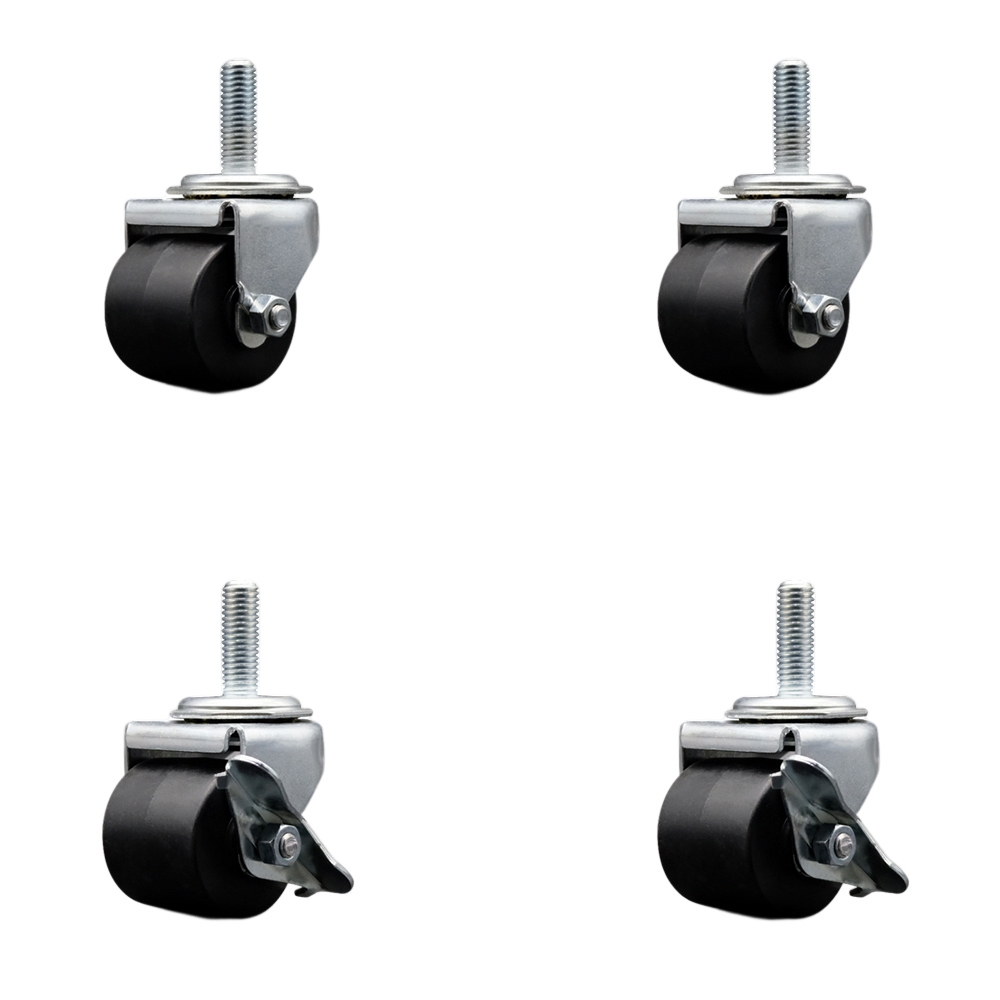 Swivel Threaded Stem Caster - 2 Inch Polyolefin Wheel - 1/2 Inch - 13 TPI by 1-1/2 Inch Threaded Stem - 1,200 lbs. Total Capacity - 2 Swivel Casters with Brakes and 2 Swivel Casters - Service Caster — photo 1
