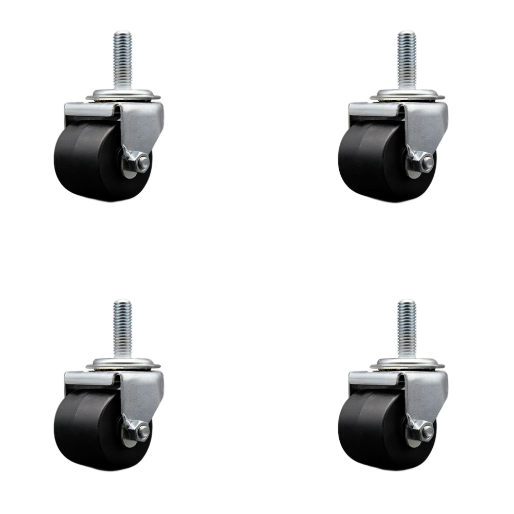 Low Profile Swivel Threaded Stem Caster Set-2 Inch by 1-13/16 Inch Polyolefin Wheel-1/2 Inch-13 TPI by 1-1/2 Inch Threaded Stem-1,200 lbs. Total Capacity-Includes 4 Swivel Casters-Service Caster Brand — photo 1