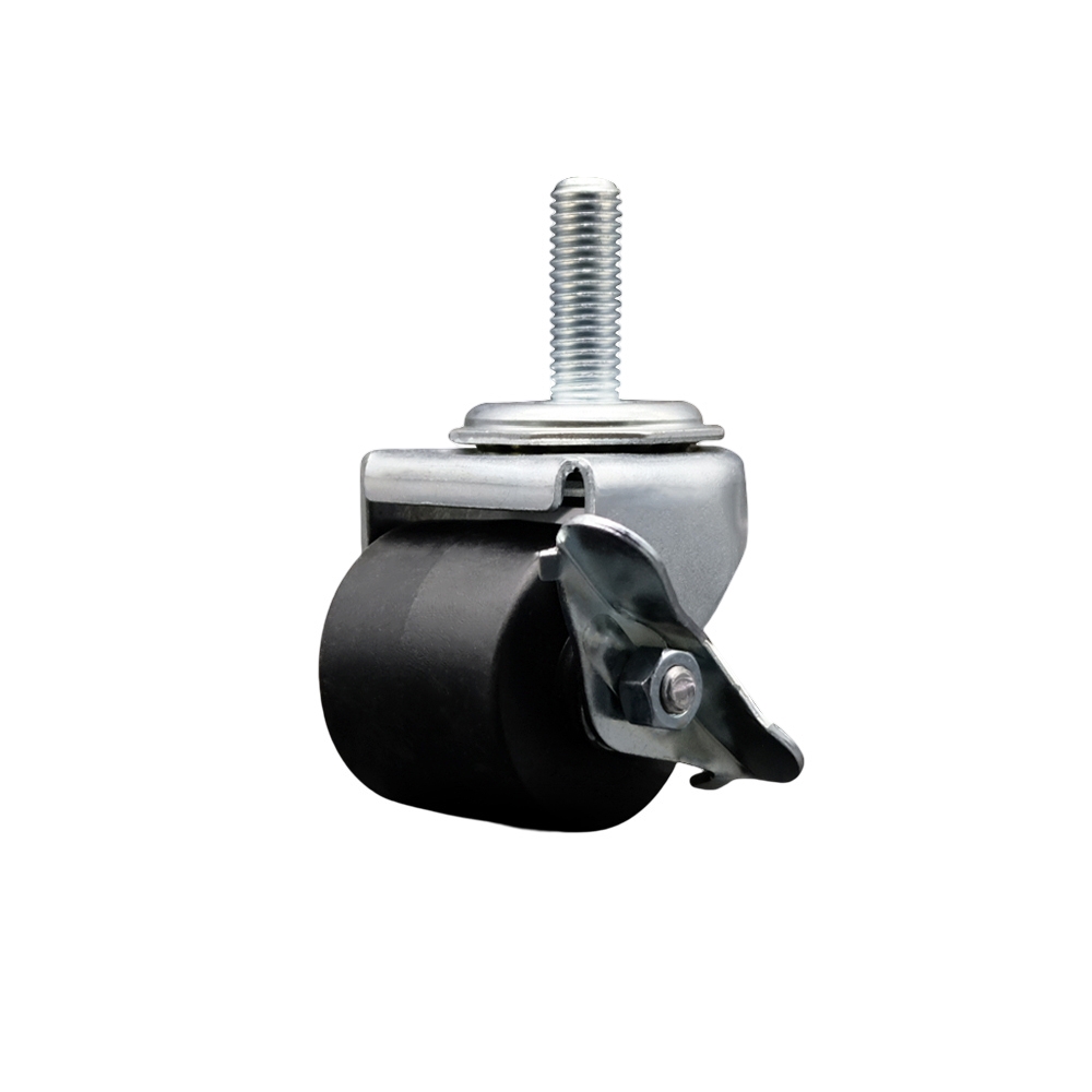 Low Profile Swivel Threaded Stem Caster with Brake - 2 Inch by 1-13/16 Inch Polyolefin Wheel - 1/2 Inch - 13 TPI by 1-1/2 Inch Threaded Stem - 300 lbs. Capacity Per Caster - Service Caster Brand — photo 1
