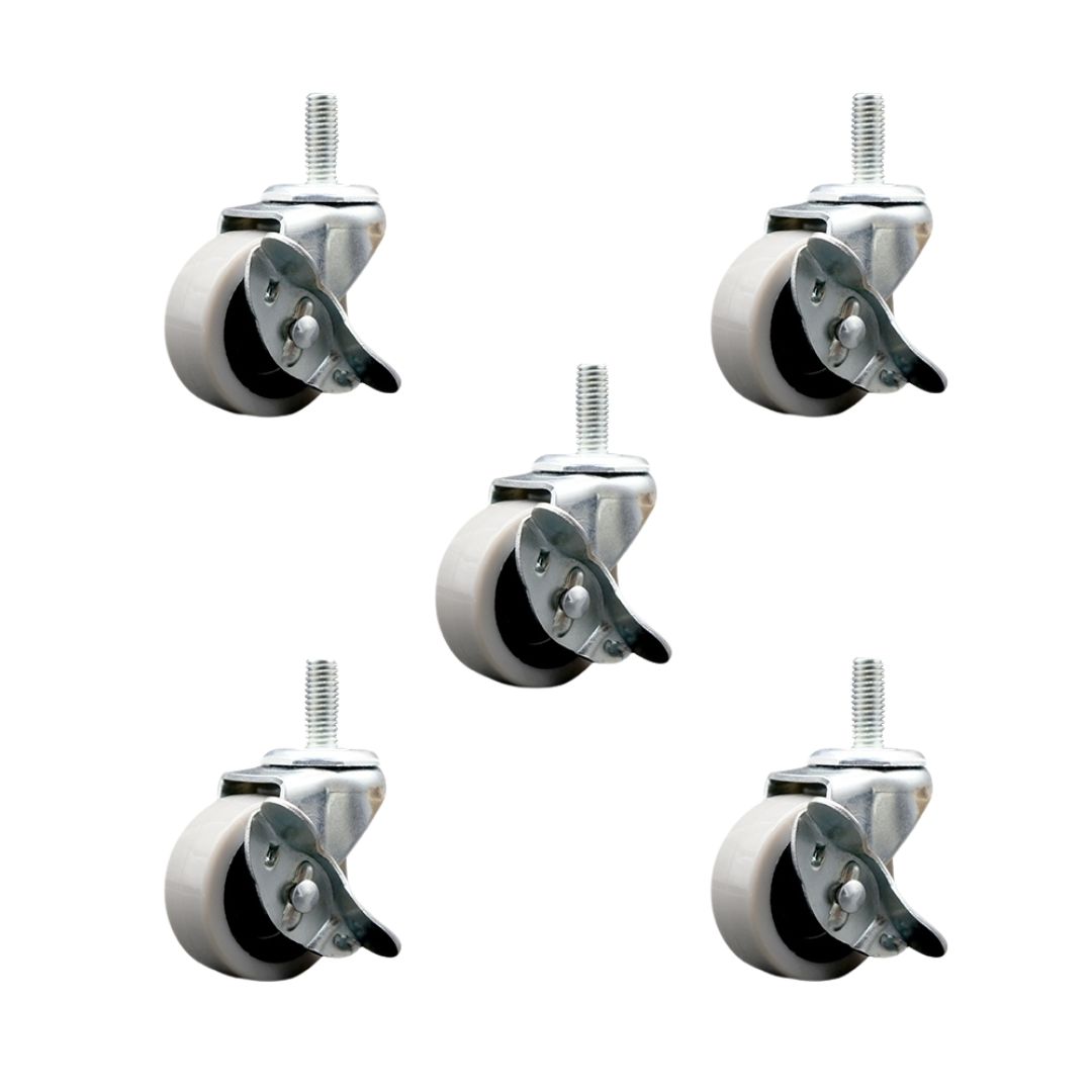 2 Inch Swivel Thermoplastic Rubber Caster Wheels and 5/16 Inch - 18 TPI x 1.5 Inch Threaded Stem Caster and Brake - 400 lbs. Total Capacity - Set of 5 - Service Caster Brand — photo 1
