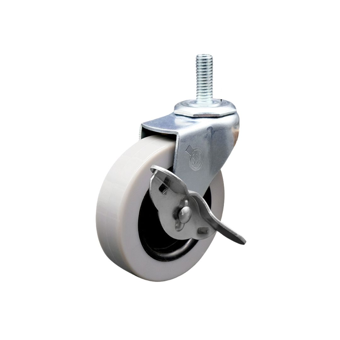 3 Inch Swivel Thermoplastic Rubber Caster Wheel and 10 mm - 1.50 TPI x 1.5 Inch Threaded Stem Caster and Brake - 110 lbs. Per Caster - Service Caster Brand — photo 1