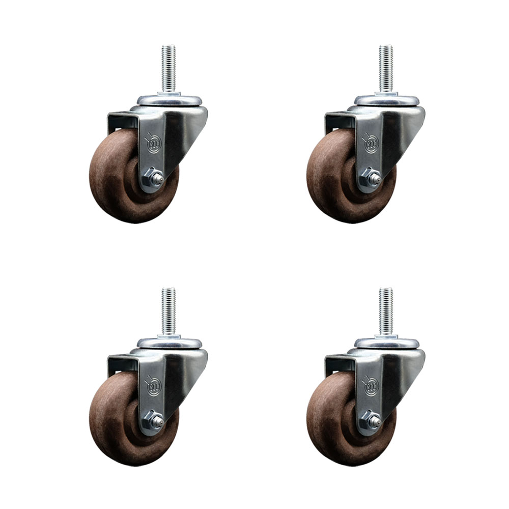 High Temp Glass Filled Nylon Swivel Threaded Stem Caster Set of 4 w/3" x 1.25" Brown Wheels and 3/4" Stems - Includes 4 Swivel - 1400 lbs Total Capacity - Service Caster Brand — photo 1