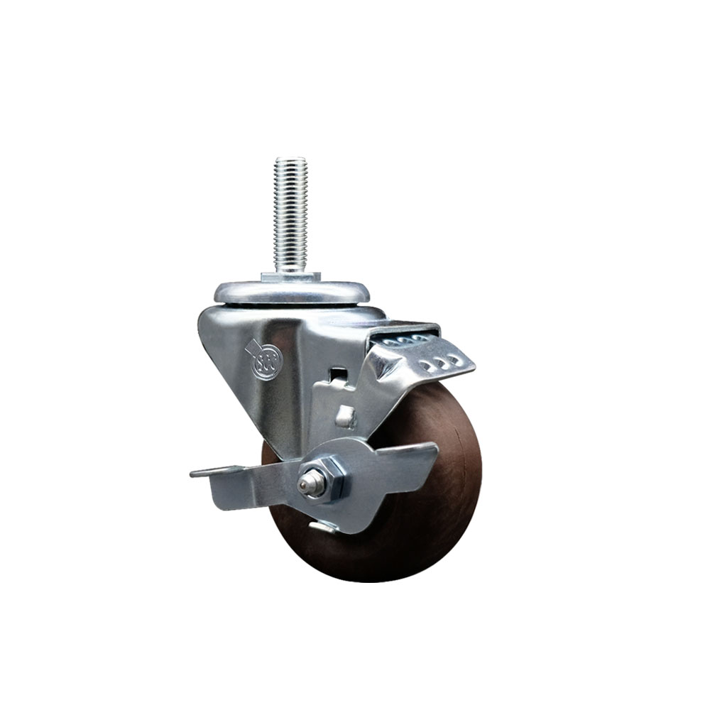 High Temp Glass Filled Nylon Swivel Threaded Stem Caster w/3" x 1.25" Brown Wheel and 3/4" Stem & Top Locking Brake - 350 lbs Capacity/Caster - Service Caster Brand — photo 1