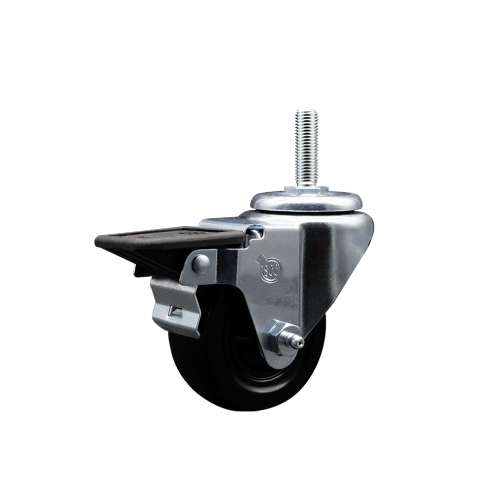 Soft Rubber Swivel Threaded Stem Caster w/3" x 1.25" Black Wheel and 5/8" Stem & Posi Locking Brake - 175 lbs Capacity/Caster - Service Caster Brand — photo 1