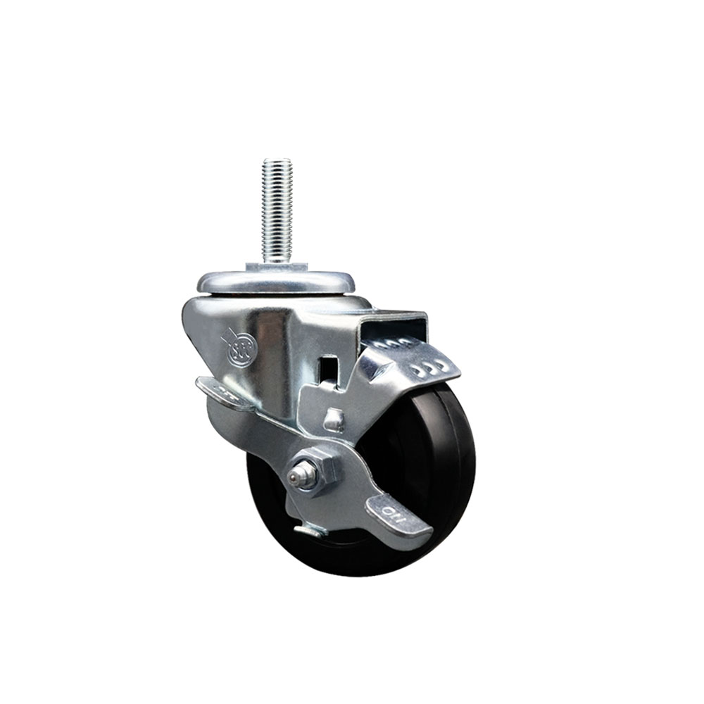 Soft Rubber Swivel Threaded Stem Caster w/3" x 1.25" Black Wheel and 5/8" Stem & Top Locking Brake - 175 lbs Capacity/Caster - Service Caster Brand — photo 1