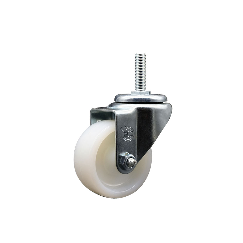 Nylon Swivel Threaded Stem Caster w/3" x 1.25" White Wheel and 3/4" Stem - 275 lbs Capacity/Caster - Service Caster Brand — photo 1