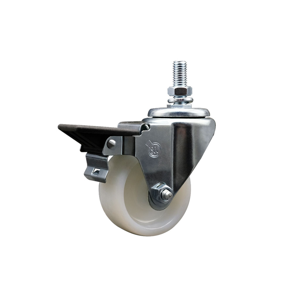 Nylon Swivel Threaded Stem Caster w/3" x 1.25" White Wheel and 3/4" Stem & Posi Locking Brake - 300 lbs Capacity/Caster - Service Caster Brand — photo 1