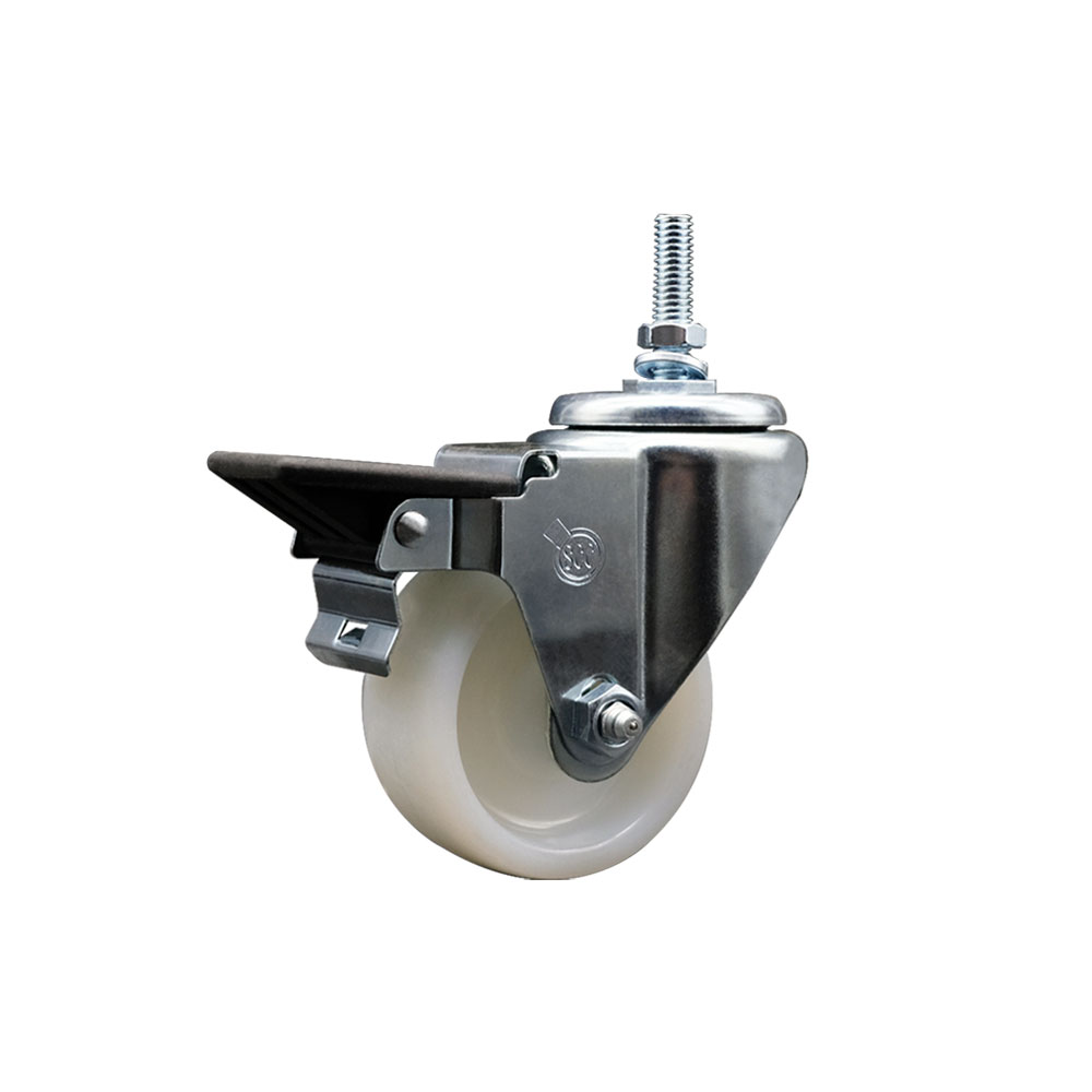 Nylon Swivel Threaded Stem Caster w/3" x 1.25" White Wheel and 3/8" Stem & Posi Locking Brake - 300 lbs Capacity/Caster - Service Caster Brand — photo 1