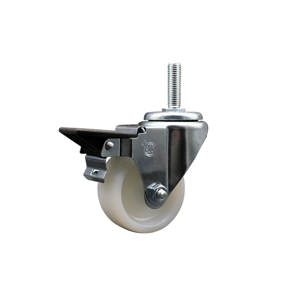 Nylon Swivel Threaded Stem Caster w/3" x 1.25" White Wheel and 5/8" Stem & Posi Locking Brake - 300 lbs Capacity/Caster - Service Caster Brand — photo 1