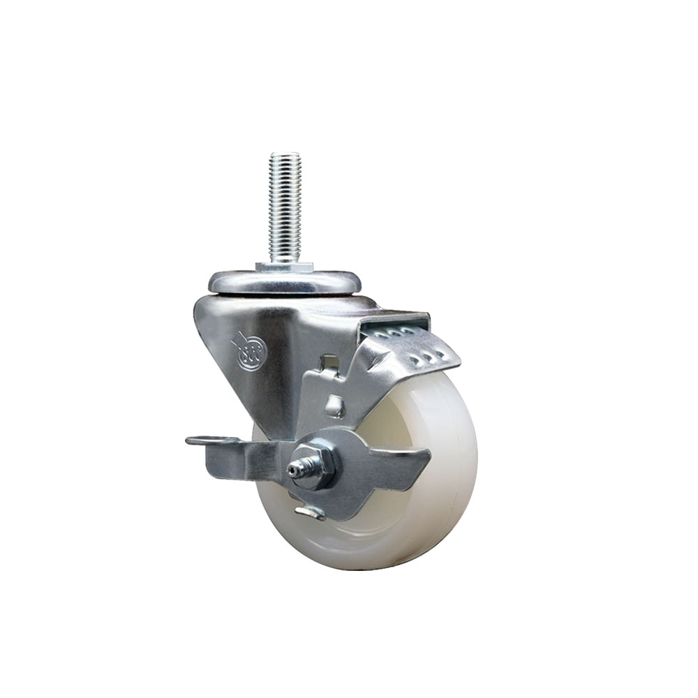Nylon Swivel Threaded Stem Caster w/3" x 1.25" White Wheel and 5/8" Stem & Top Locking Brake - 300 lbs Capacity/Caster - Service Caster Brand — photo 1