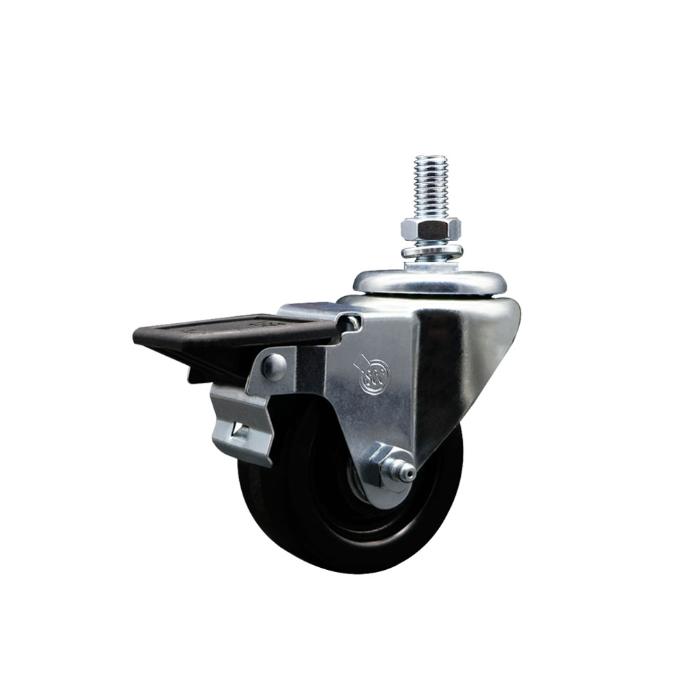 Phenolic Swivel Threaded Stem Caster w/3" x 1.25" Black Wheel and 1/2" Stem & Posi Locking Brake - 300 lbs Capacity/Caster - Service Caster Brand — photo 1