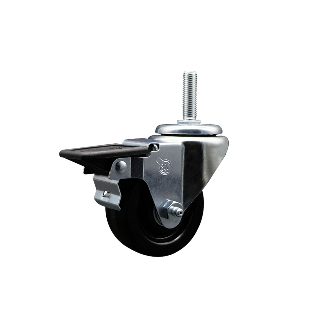 Phenolic Swivel Threaded Stem Caster w/3" x 1.25" Black Wheel and 3/4" Stem & Posi Locking Brake - 300 lbs Capacity/Caster - Service Caster Brand — photo 1
