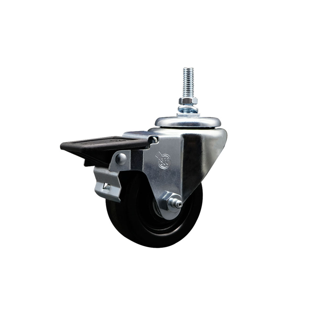Phenolic Swivel Threaded Stem Caster w/3" x 1.25" Black Wheel and 3/8" Stem & Posi Locking Brake - 300 lbs Capacity/Caster - Service Caster Brand — photo 1