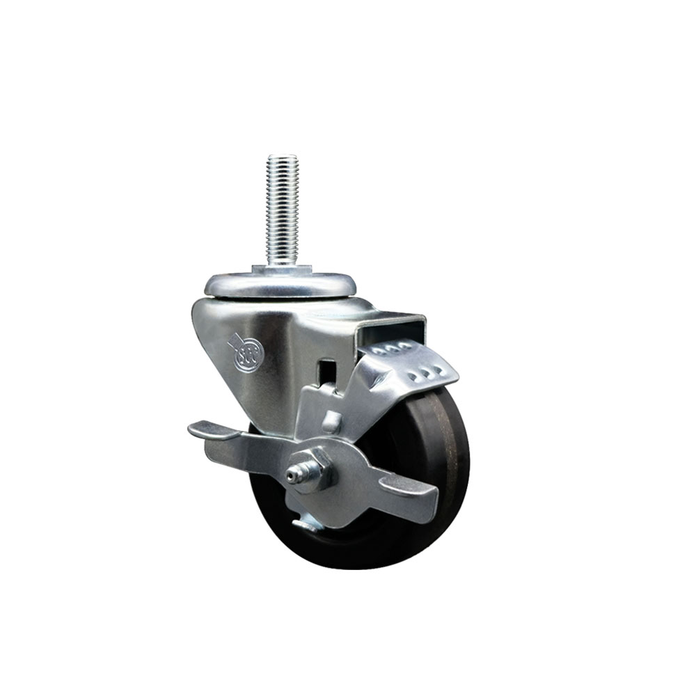 Phenolic Swivel Threaded Stem Caster w/3" x 1.25" Black Wheel and 5/8" Stem & Top Locking Brake - 300 lbs Capacity/Caster - Service Caster Brand — photo 1