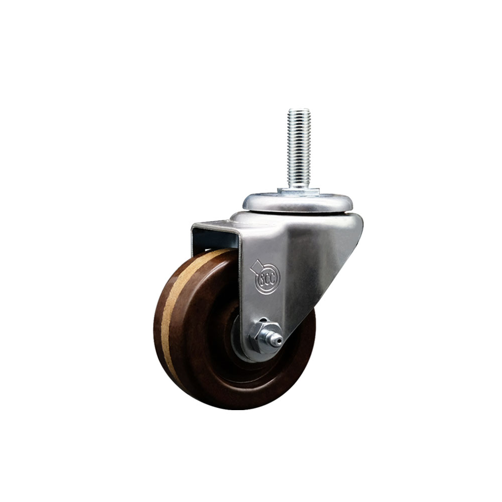 High Temperature Phenolic Swivel Threaded Stem Caster w/Roller Bearing - 3" x 1.25" Brown Wheel and 1/2" Stem - 300 lbs Capacity/Caster - Service Caster Brand — photo 1