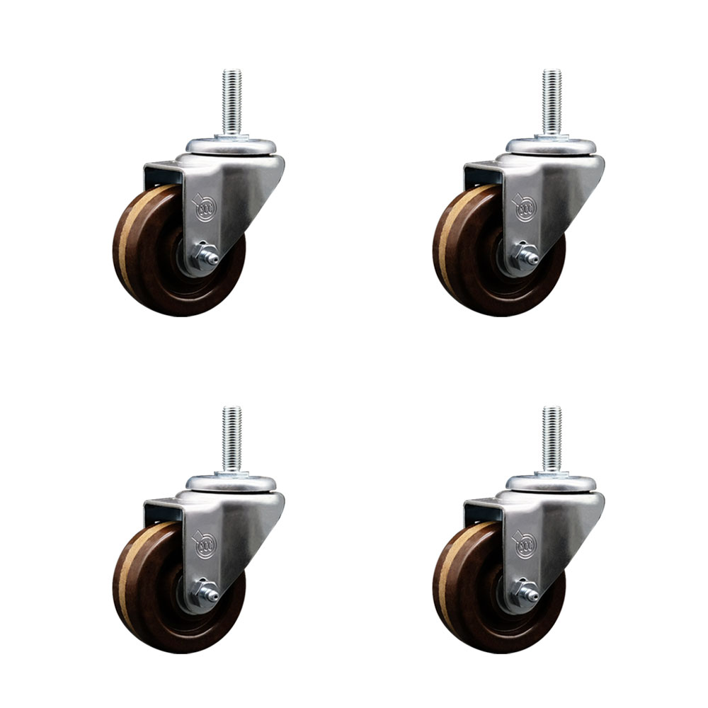 High Temp Phenolic Swivel Threaded Stem Caster Set of 4 w/3" x 1.25" Brown Wheels and 5/8" Stems - Includes 4 Swivel - 1200 lbs Total Capacity - Service Caster Brand — photo 1