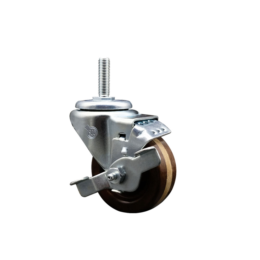 High Temp Phenolic Swivel Threaded Stem Caster w/3" x 1.25" Brown Wheel and 3/4" Stem & Top Locking Brake - 300 lbs Capacity/Caster - Service Caster Brand — photo 1