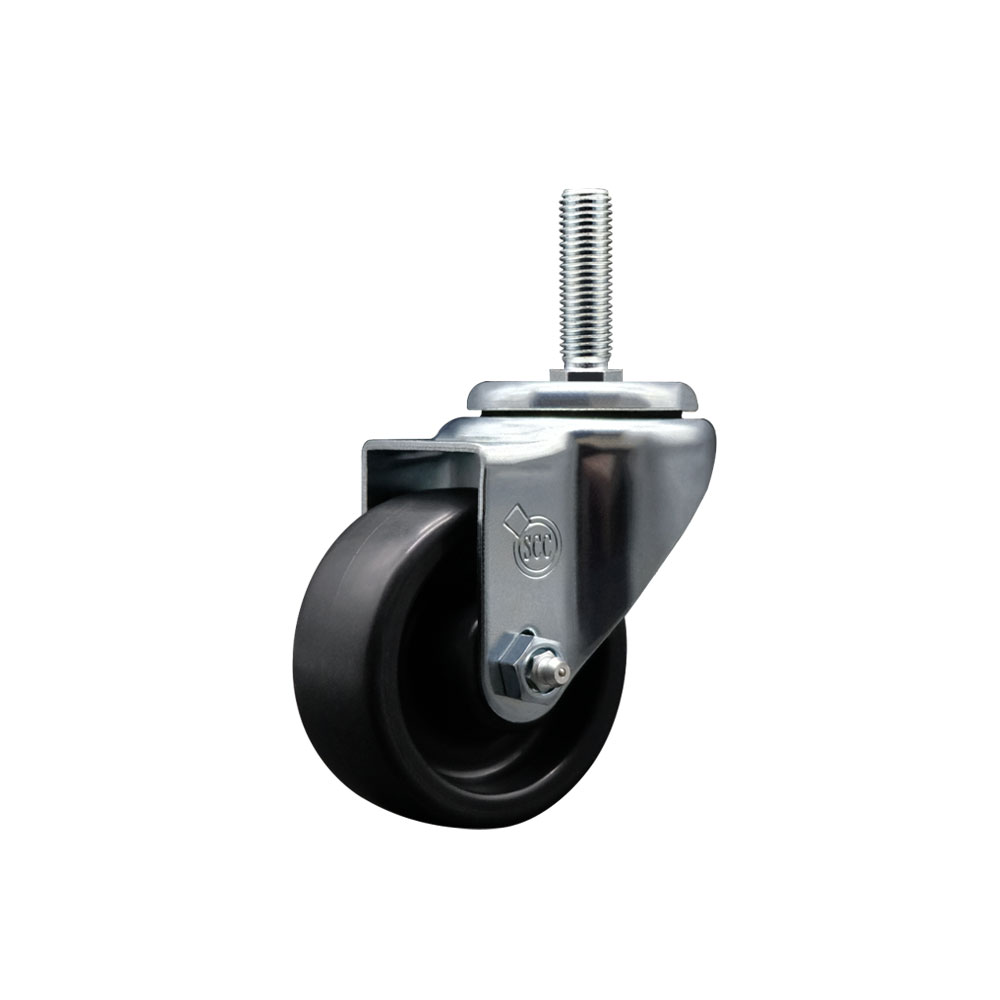 Service Caster Brand Replacement for Colson Caster 2.03354.52 MTG15 - Polyolefin Swivel Threaded Stem Caster with 3" Black Wheel and 3/4" x 1-3/4" Stem - 300 lbs Capacity/Caster — photo 1