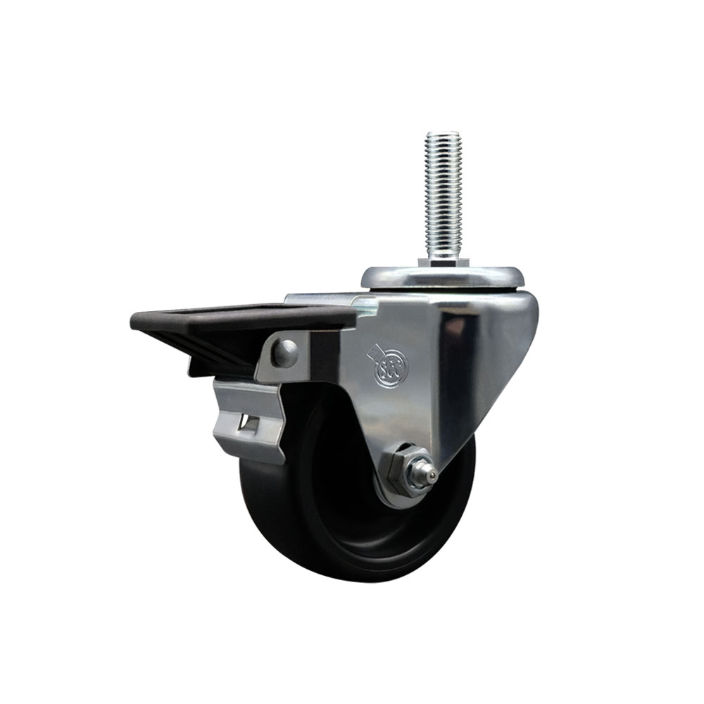 Polyolefin Swivel Threaded Stem Caster Wheel with 3 Inch Black Wheel and 3/4" Stem and Posi Lock Brake - 300 lbs. Capacity/Caster - Service Caster Brand — photo 1