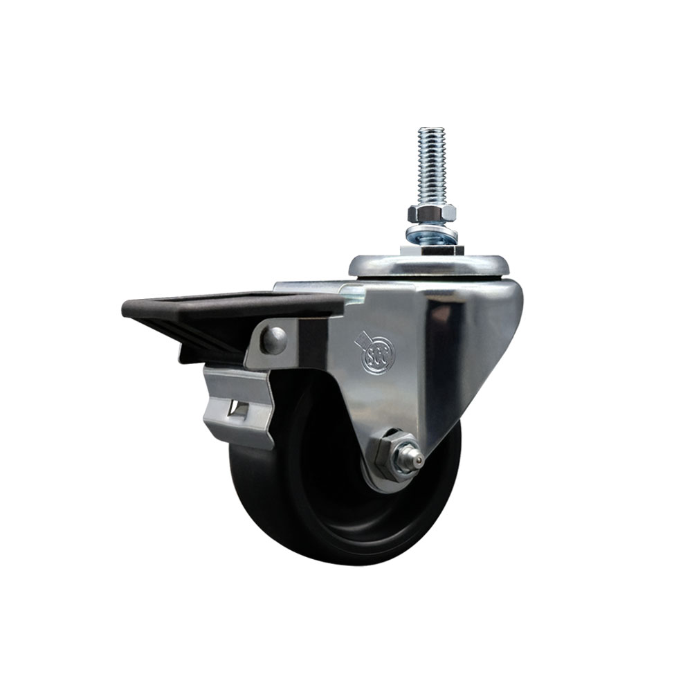 Polyolefin Swivel Threaded Stem Caster Wheel with 3 Inch Black Wheel and 3/4" Stem and Posi Lock Brake - 300 lbs. Capacity/Caster - Service Caster Brand — photo 1