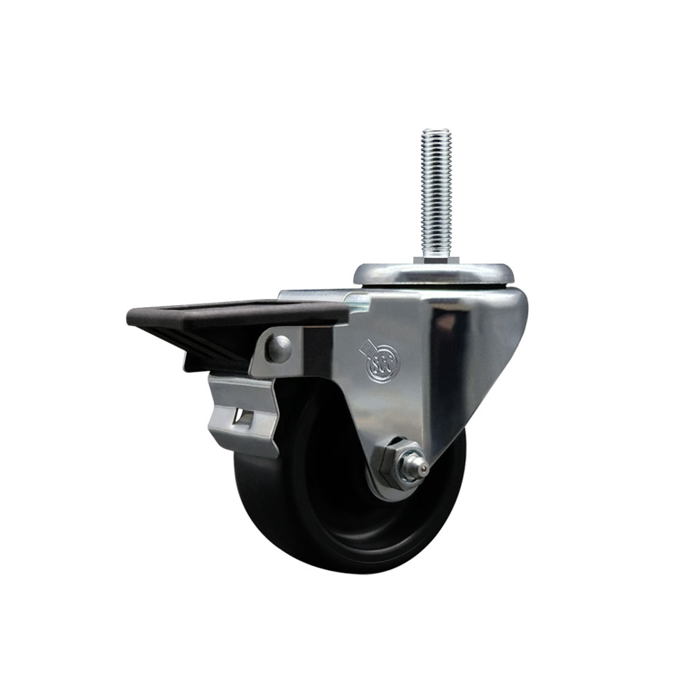 Polyolefin Swivel Threaded Stem Caster Wheel with 3 Inch Black Wheel and 5/8" Stem and Posi Lock Brake - 300 lbs. Capacity/Caster - Service Caster Brand — photo 1