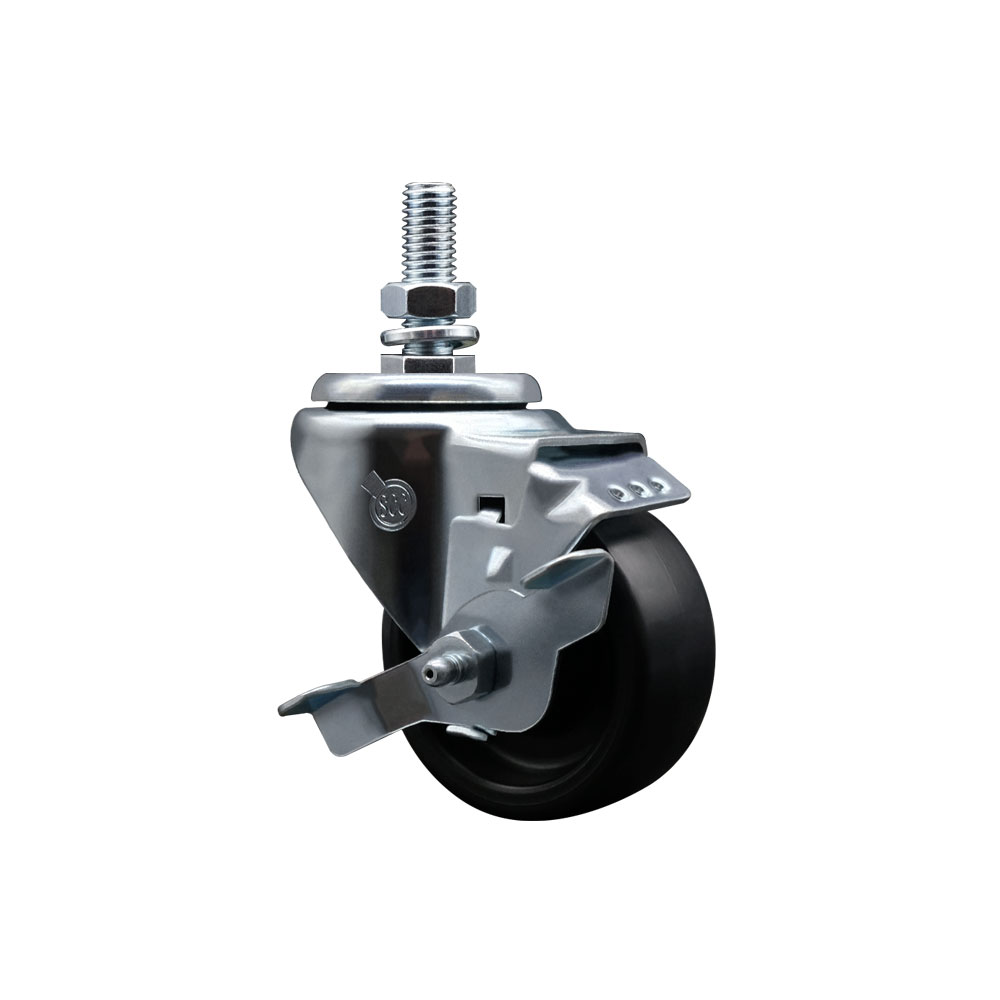 3" Swivel Caster with 12mm Threaded Stem and Polyolefin Wheel and Brake - 300 lbs. Capacity - Service Caster Brand — photo 1